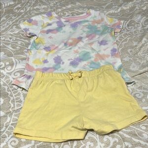 Colorful Tie-Dye Top and Yellow Shorts Set